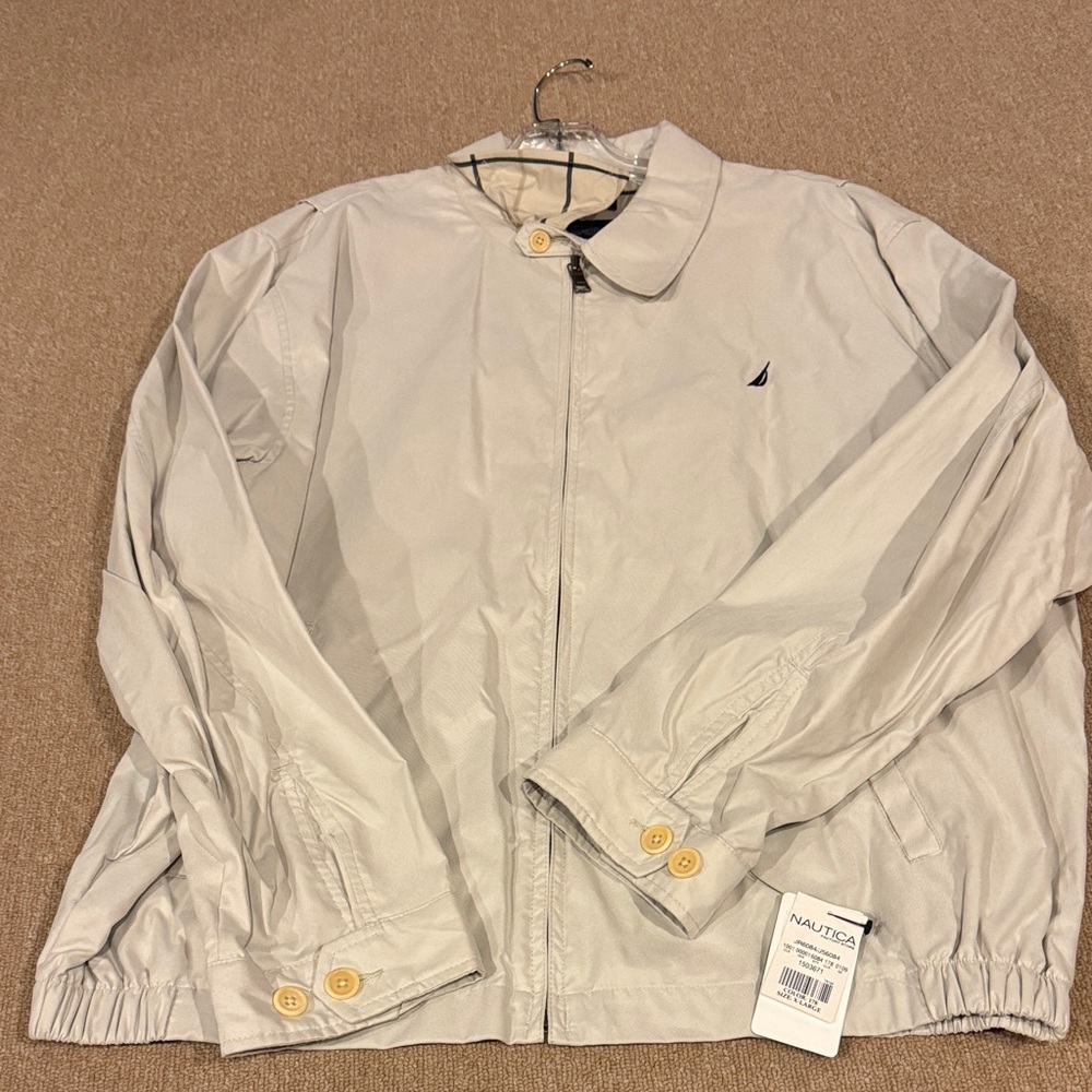 Nautica Men's Light Beige Zip-Front Bomber Jacket